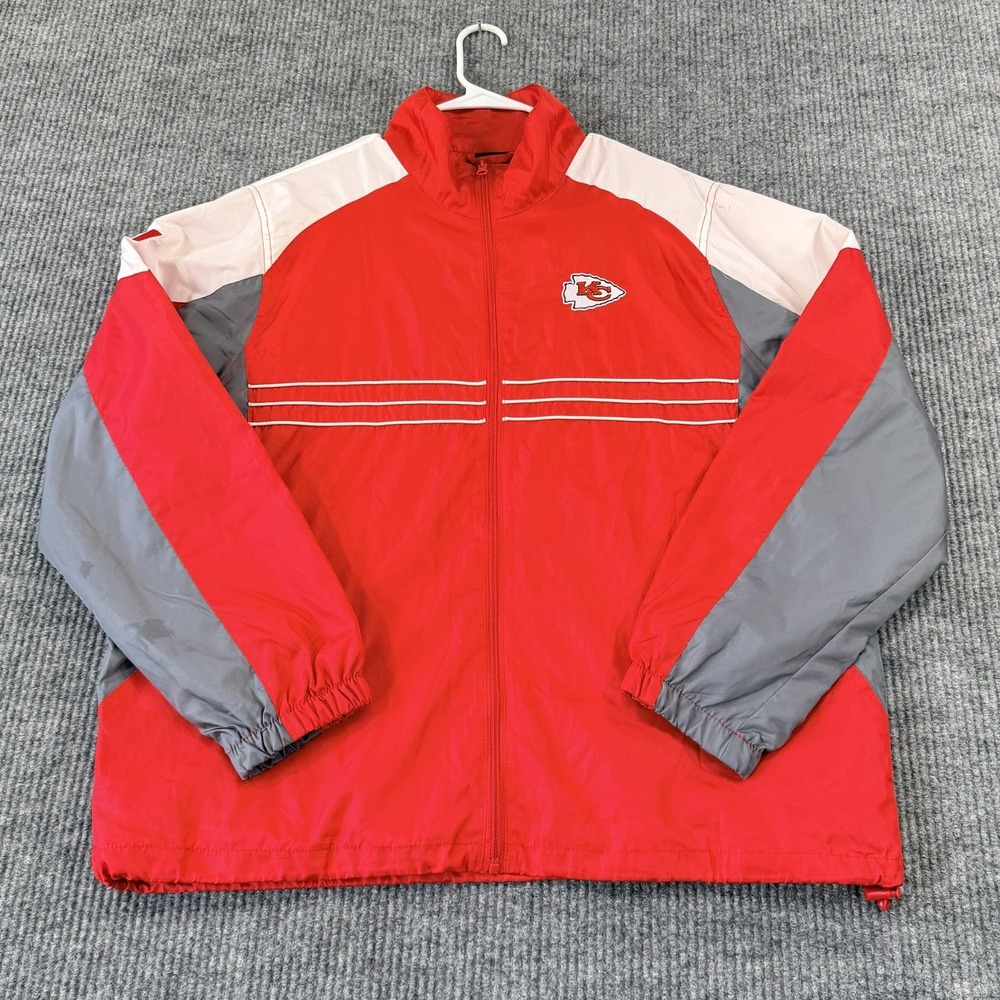 Kansas City Chiefs Jacket Mens Large Red NFL Football Reebok Zip Windbreaker - Picture 2 of 16